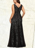 Nathalie Trumpet/Mermaid V-Neck Floor-Length Chiffon Sequin Evening Dress UKP0020862