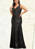 Nathalie Trumpet/Mermaid V-Neck Floor-Length Chiffon Sequin Evening Dress UKP0020862