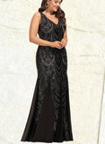 Nathalie Trumpet/Mermaid V-Neck Floor-Length Chiffon Sequin Evening Dress UKP0020862