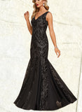 Nathalie Trumpet/Mermaid V-Neck Floor-Length Chiffon Sequin Evening Dress UKP0020862