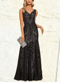 Nathalie Trumpet/Mermaid V-Neck Floor-Length Chiffon Sequin Evening Dress UKP0020862