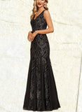 Nathalie Trumpet/Mermaid V-Neck Floor-Length Chiffon Sequin Evening Dress UKP0020862