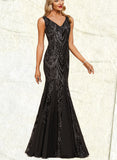 Nathalie Trumpet/Mermaid V-Neck Floor-Length Chiffon Sequin Evening Dress UKP0020862