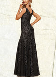 Nathalie Trumpet/Mermaid V-Neck Floor-Length Chiffon Sequin Evening Dress UKP0020862