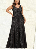 Nathalie Trumpet/Mermaid V-Neck Floor-Length Chiffon Sequin Evening Dress UKP0020862