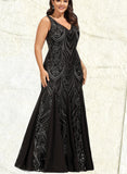 Nathalie Trumpet/Mermaid V-Neck Floor-Length Chiffon Sequin Evening Dress UKP0020862