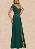 Kinsley Trumpet/Mermaid One Shoulder Floor-Length Chiffon Lace Evening Dress With Pleated Sequins UKP0020863