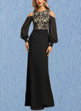 Coral Sheath/Column Scoop Floor-Length Chiffon Lace Evening Dress With Sequins UKP0020864