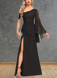 Jayleen Sheath/Column Asymmetrical Floor-Length Chiffon Evening Dress With Pleated UKP0020865