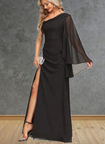 Jayleen Sheath/Column Asymmetrical Floor-Length Chiffon Evening Dress With Pleated UKP0020865