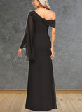 Jayleen Sheath/Column Asymmetrical Floor-Length Chiffon Evening Dress With Pleated UKP0020865