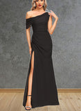 Jayleen Sheath/Column Asymmetrical Floor-Length Chiffon Evening Dress With Pleated UKP0020865