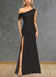 Jayleen Sheath/Column Asymmetrical Floor-Length Chiffon Evening Dress With Pleated UKP0020865