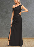 Jayleen Sheath/Column Asymmetrical Floor-Length Chiffon Evening Dress With Pleated UKP0020865