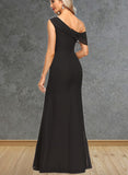 Jayleen Sheath/Column Asymmetrical Floor-Length Chiffon Evening Dress With Pleated UKP0020865