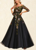 Jaylyn Ball-Gown/Princess Off the Shoulder Floor-Length Lace Tulle Evening Dress With Beading UKP0020866