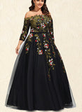 Jaylyn Ball-Gown/Princess Off the Shoulder Floor-Length Lace Tulle Evening Dress With Beading UKP0020866