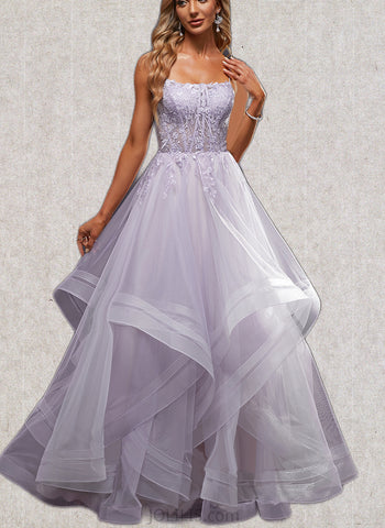 Amira Ball-Gown/Princess Scoop Floor-Length Tulle Prom Dresses UKP0020867