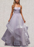 Amira Ball-Gown/Princess Scoop Floor-Length Tulle Prom Dresses UKP0020867