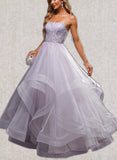 Amira Ball-Gown/Princess Scoop Floor-Length Tulle Prom Dresses UKP0020867