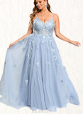 Virginia A-line V-Neck Floor-Length Tulle Prom Dresses UKP0020869