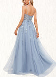 Virginia A-line V-Neck Floor-Length Tulle Prom Dresses UKP0020869