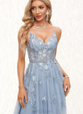 Virginia A-line V-Neck Floor-Length Tulle Prom Dresses UKP0020869