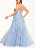 Virginia A-line V-Neck Floor-Length Tulle Prom Dresses UKP0020869