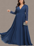 Catalina A-line V-Neck Floor-Length Chiffon Evening Dress UKP0020870