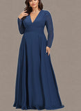 Catalina A-line V-Neck Floor-Length Chiffon Evening Dress UKP0020870