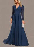 Catalina A-line V-Neck Floor-Length Chiffon Evening Dress UKP0020870