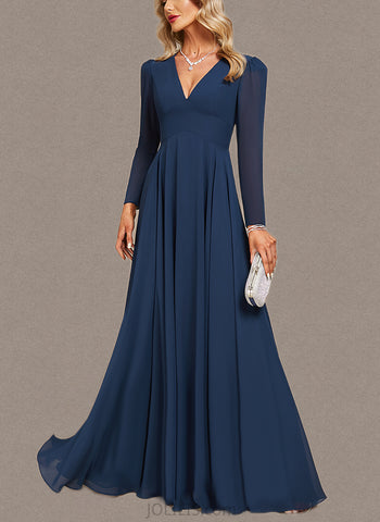 Catalina A-line V-Neck Floor-Length Chiffon Evening Dress UKP0020870