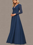 Catalina A-line V-Neck Floor-Length Chiffon Evening Dress UKP0020870