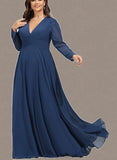 Catalina A-line V-Neck Floor-Length Chiffon Evening Dress UKP0020870