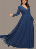 Catalina A-line V-Neck Floor-Length Chiffon Evening Dress UKP0020870