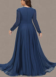 Catalina A-line V-Neck Floor-Length Chiffon Evening Dress UKP0020870