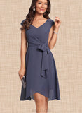 Noelle A-line V-Neck Asymmetrical Chiffon Cocktail Dress UKP0020871