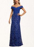 Nina Trumpet/Mermaid Off the Shoulder Floor-Length Chiffon Lace Sequin Evening Dress UKP0020872