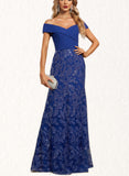 Nina Trumpet/Mermaid Off the Shoulder Floor-Length Chiffon Lace Sequin Evening Dress UKP0020872