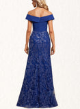 Nina Trumpet/Mermaid Off the Shoulder Floor-Length Chiffon Lace Sequin Evening Dress UKP0020872