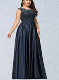 Linda Ball-Gown/Princess Scoop Floor-Length Satin Prom Dresses With Beading Bow Sequins UKP0020874