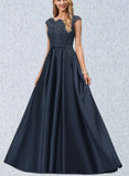 Linda Ball-Gown/Princess Scoop Floor-Length Satin Prom Dresses With Beading Bow Sequins UKP0020874