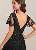 Lizbeth A-line V-Neck Knee-Length Lace Tulle Cocktail Dress With Sequins UKP0020878