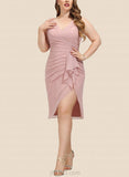 Lily Sheath/Column V-Neck Asymmetrical Chiffon Cocktail Dress With Pleated Ruffle UKP0020882