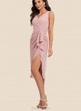 Lily Sheath/Column V-Neck Asymmetrical Chiffon Cocktail Dress With Pleated Ruffle UKP0020882