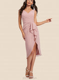 Lily Sheath/Column V-Neck Asymmetrical Chiffon Cocktail Dress With Pleated Ruffle UKP0020882