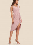 Lily Sheath/Column V-Neck Asymmetrical Chiffon Cocktail Dress With Pleated Ruffle UKP0020882