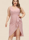 Lily Sheath/Column V-Neck Asymmetrical Chiffon Cocktail Dress With Pleated Ruffle UKP0020882