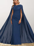 Aniyah Sheath/Column V-Neck Floor-Length Chiffon Evening Dress With Pleated UKP0020883