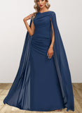 Aniyah Sheath/Column V-Neck Floor-Length Chiffon Evening Dress With Pleated UKP0020883